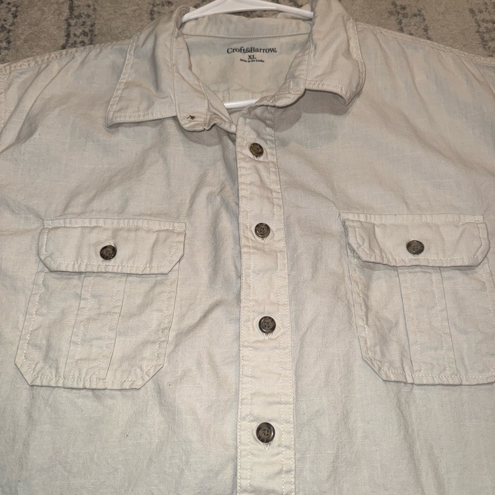 Light Cream Short Sleeve Button-Up Shirt - Picture 2 of 4